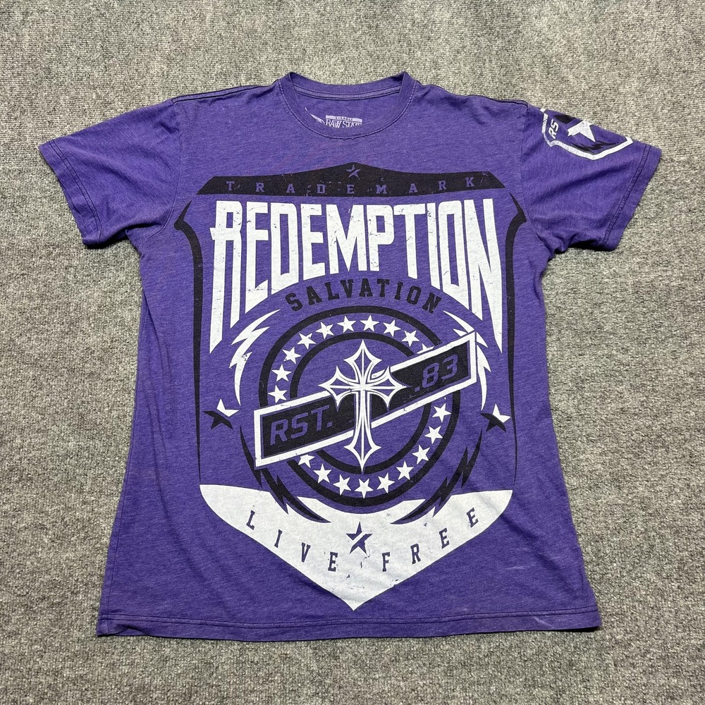 Raw State Shirt Mens XL Purple Redemption Salvation Cross Christian Graphic Tee